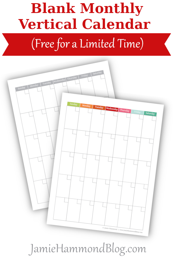 Blank Monthly Vertical Calendar (Free for a Limited Time) - Jamie Hammond